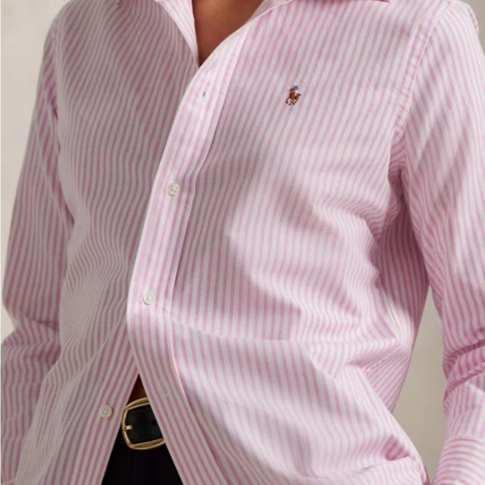 Ralph Lauren Pink and White Striped Button Down Shirt